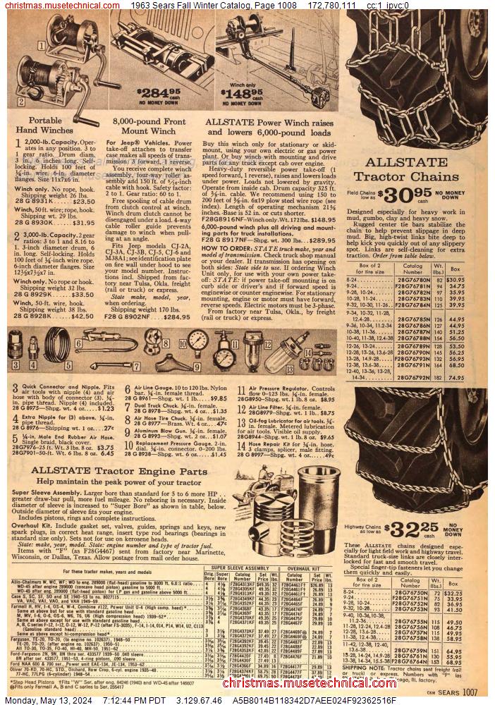 1963 Sears Fall Winter Catalog, Page 1008