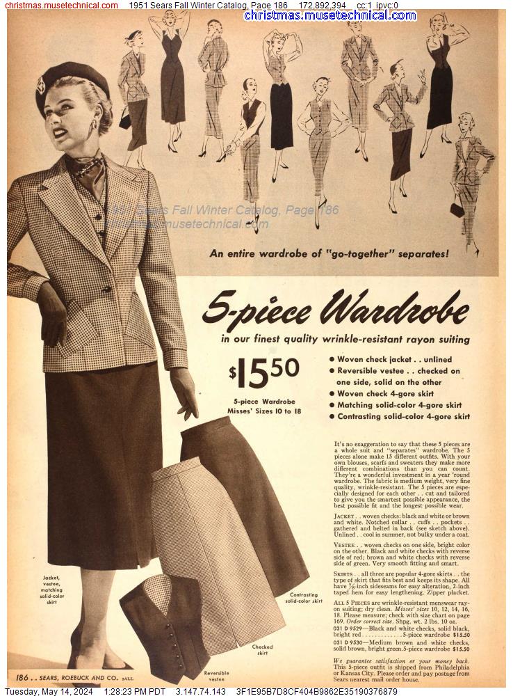 1951 Sears Fall Winter Catalog, Page 186