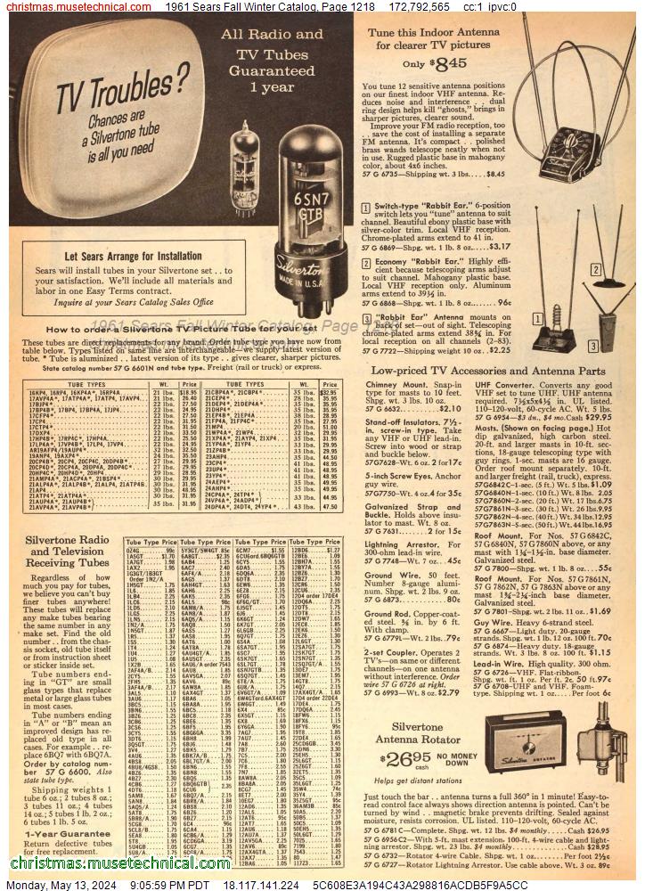 1961 Sears Fall Winter Catalog, Page 1218