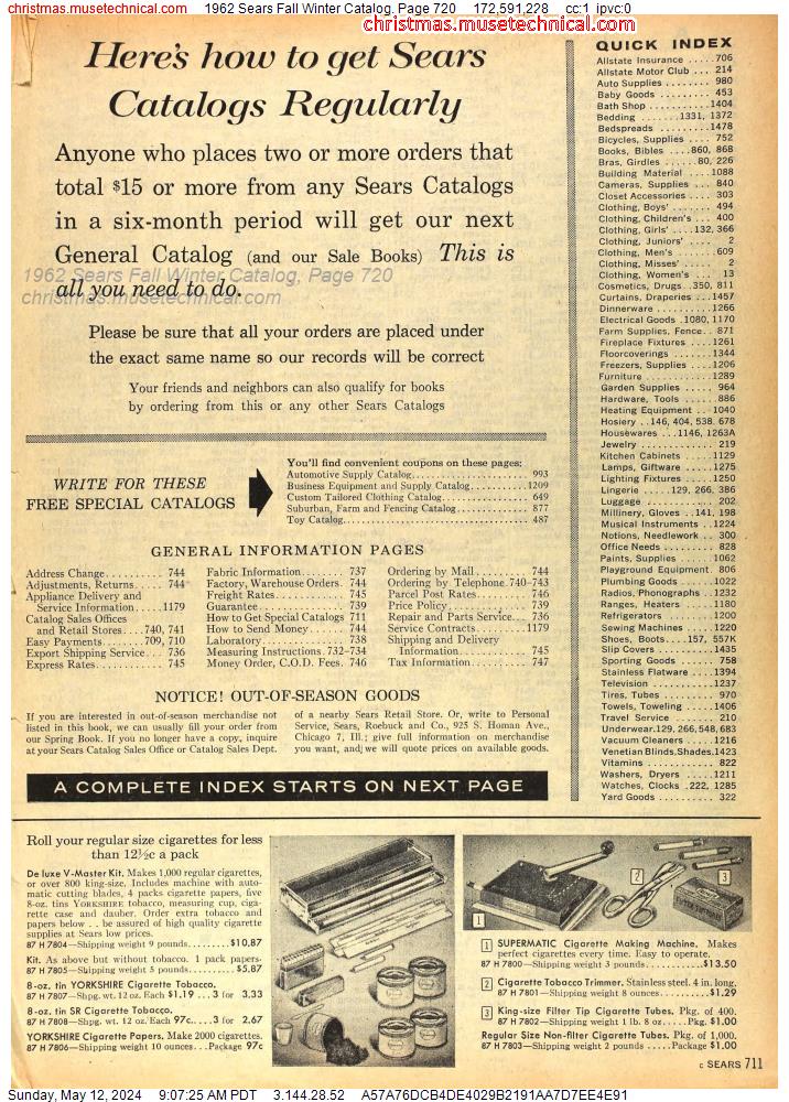 1962 Sears Fall Winter Catalog, Page 720