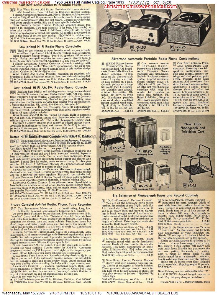 1956 Sears Fall Winter Catalog, Page 1013