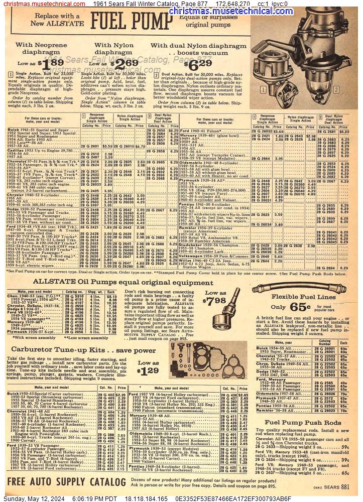 1961 Sears Fall Winter Catalog, Page 877