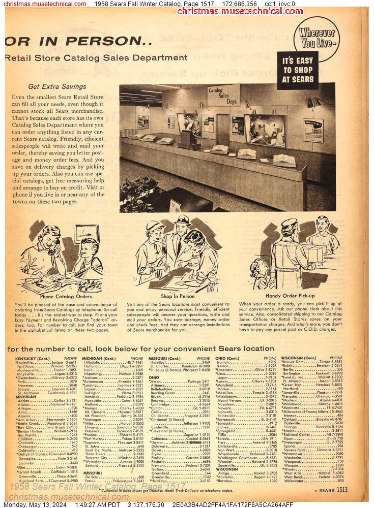 1958 Sears Fall Winter Catalog, Page 1517