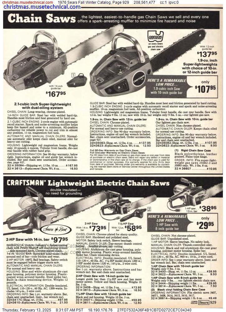 1976 Sears Fall Winter Catalog, Page 929