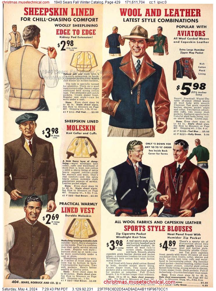 1940 Sears Fall Winter Catalog, Page 429