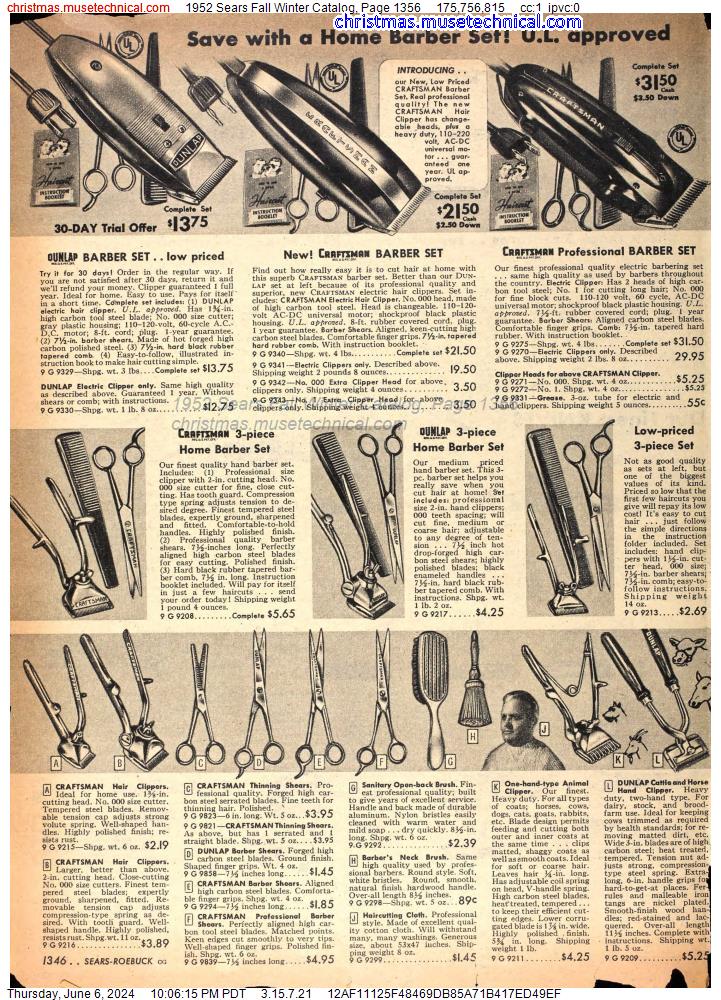 1952 Sears Fall Winter Catalog, Page 1356