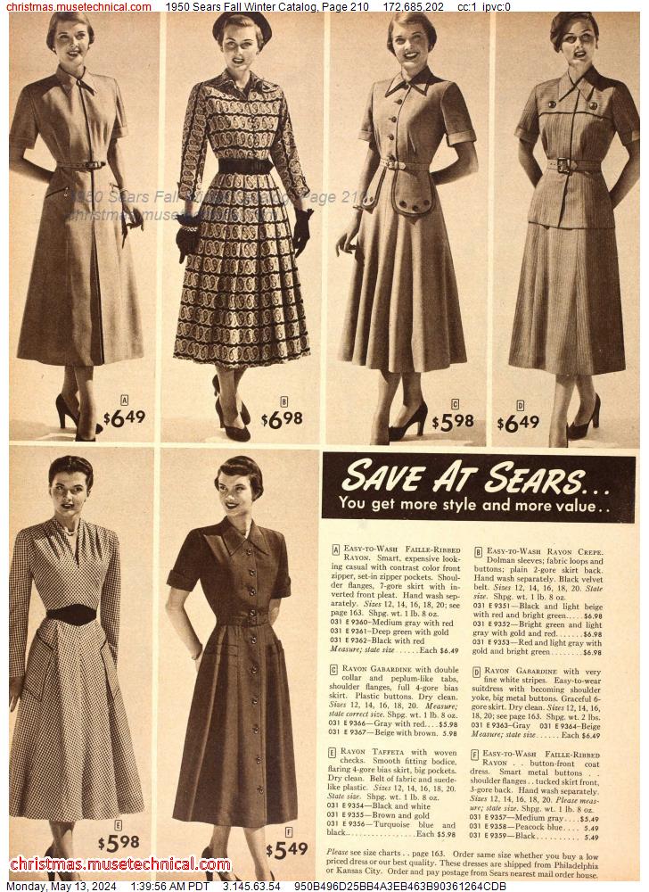 1950 Sears Fall Winter Catalog, Page 210
