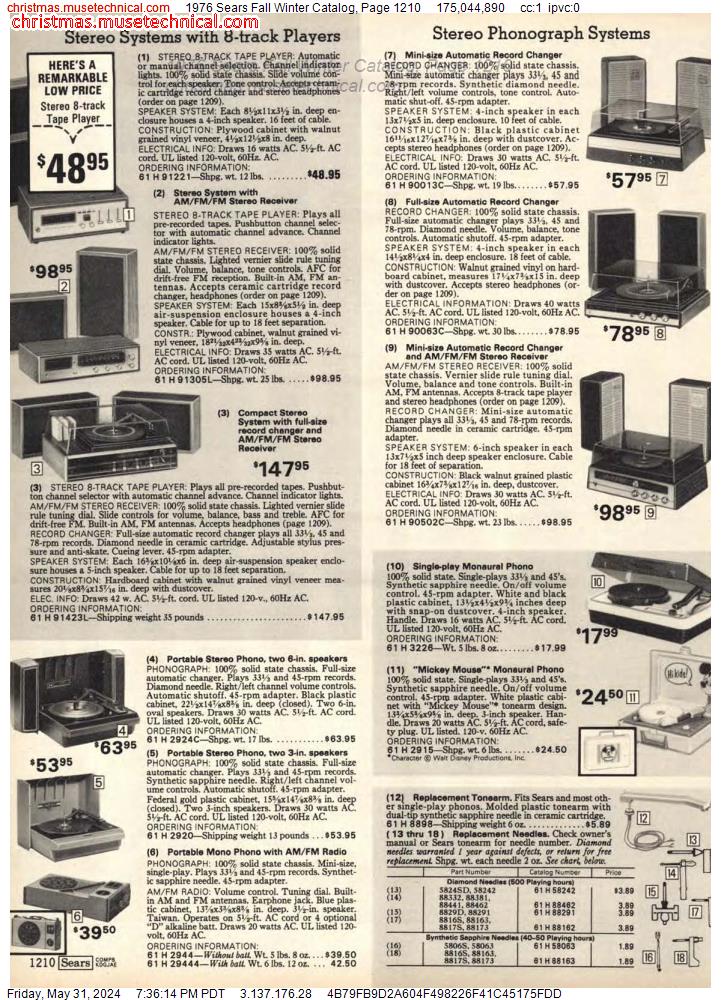 1976 Sears Fall Winter Catalog, Page 1210