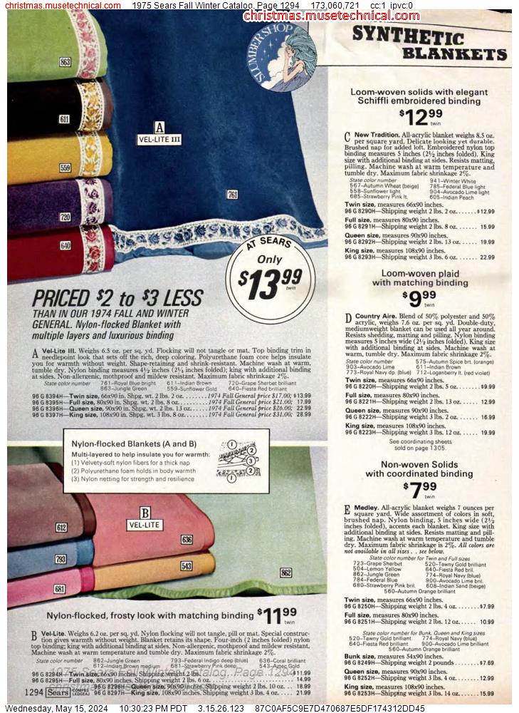 1975 Sears Fall Winter Catalog, Page 1294