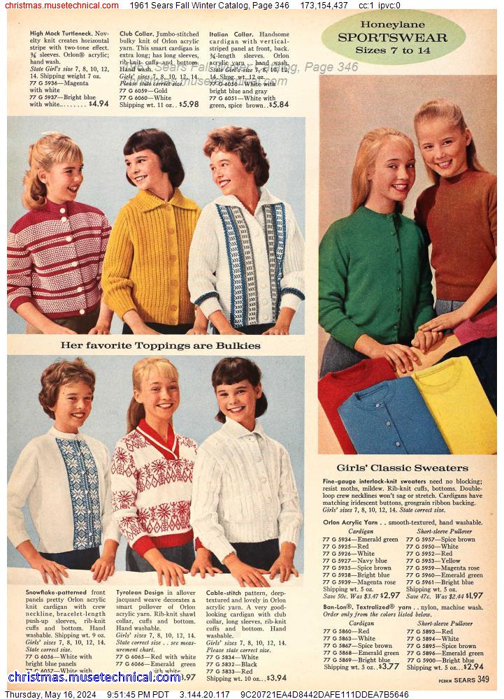 1961 Sears Fall Winter Catalog, Page 346