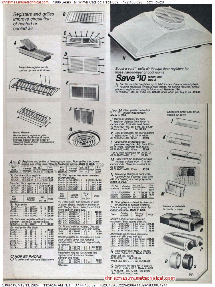 1986 Sears Fall Winter Catalog, Page 809