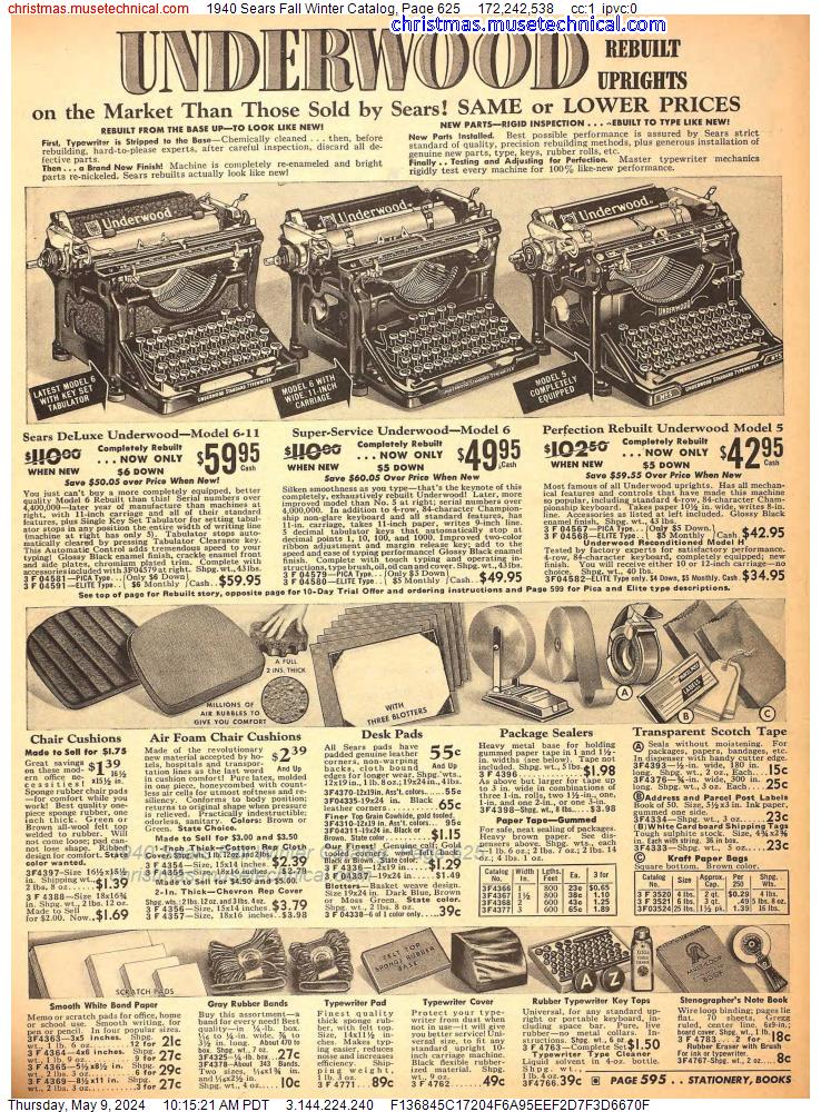 1940 Sears Fall Winter Catalog, Page 625