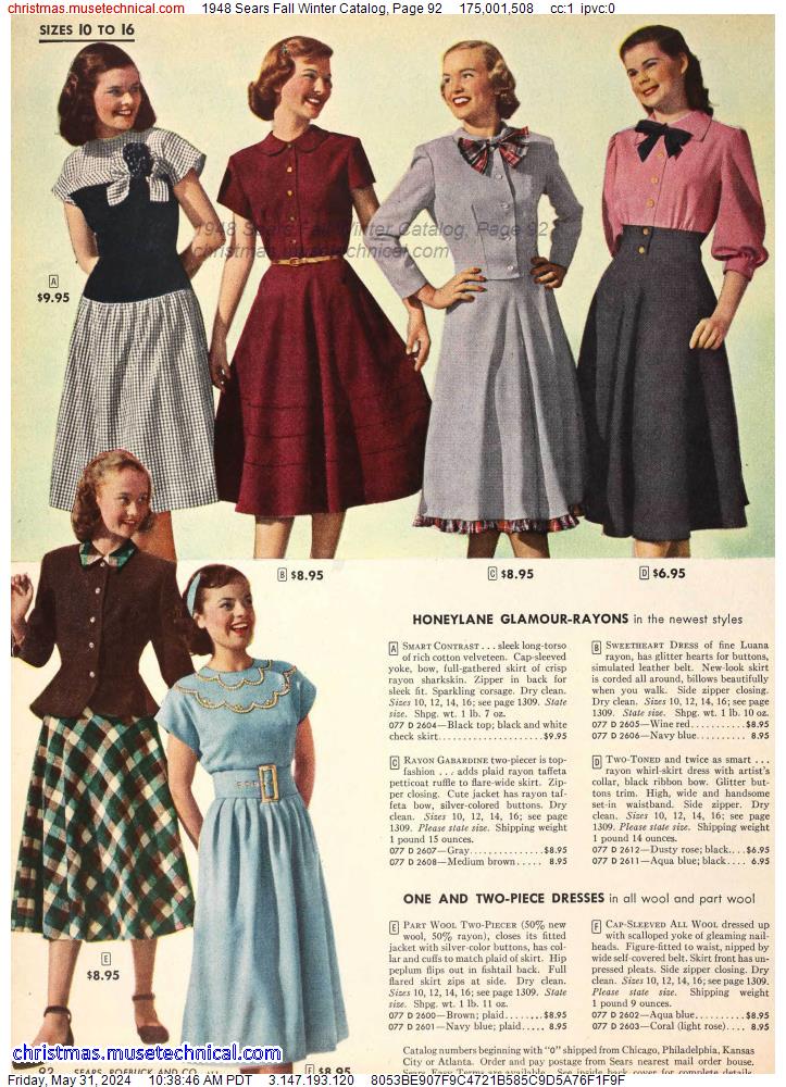 1948 Sears Fall Winter Catalog, Page 92 - Catalogs & Wishbooks