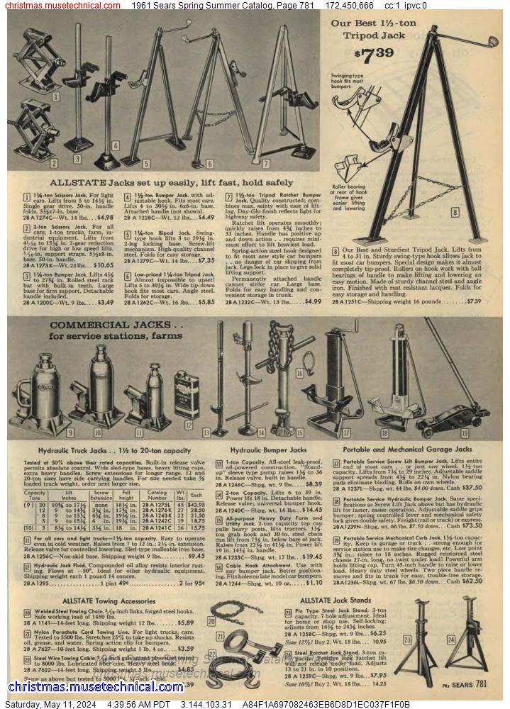 1961 Sears Spring Summer Catalog, Page 781