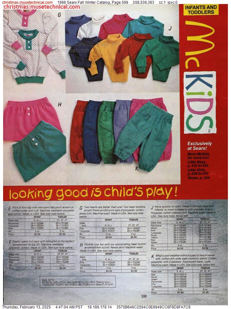 1988 Sears Fall Winter Catalog, Page 599