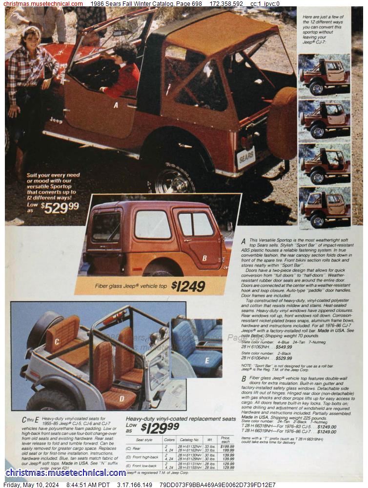 1986 Sears Fall Winter Catalog, Page 698