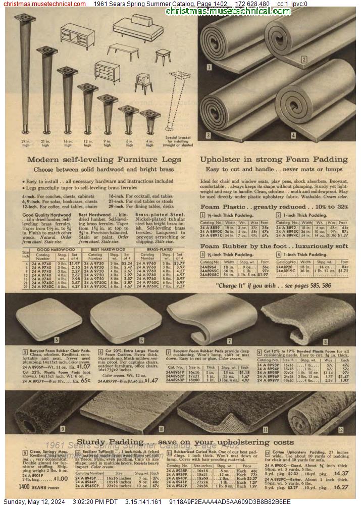 1961 Sears Spring Summer Catalog, Page 1402