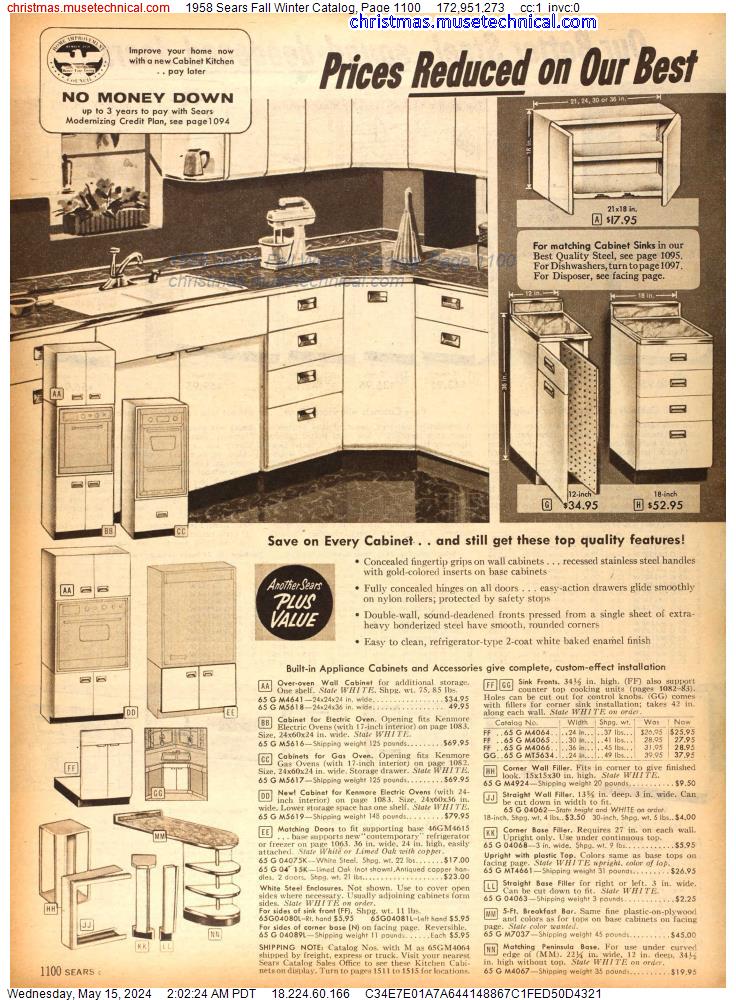 1958 Sears Fall Winter Catalog, Page 1100