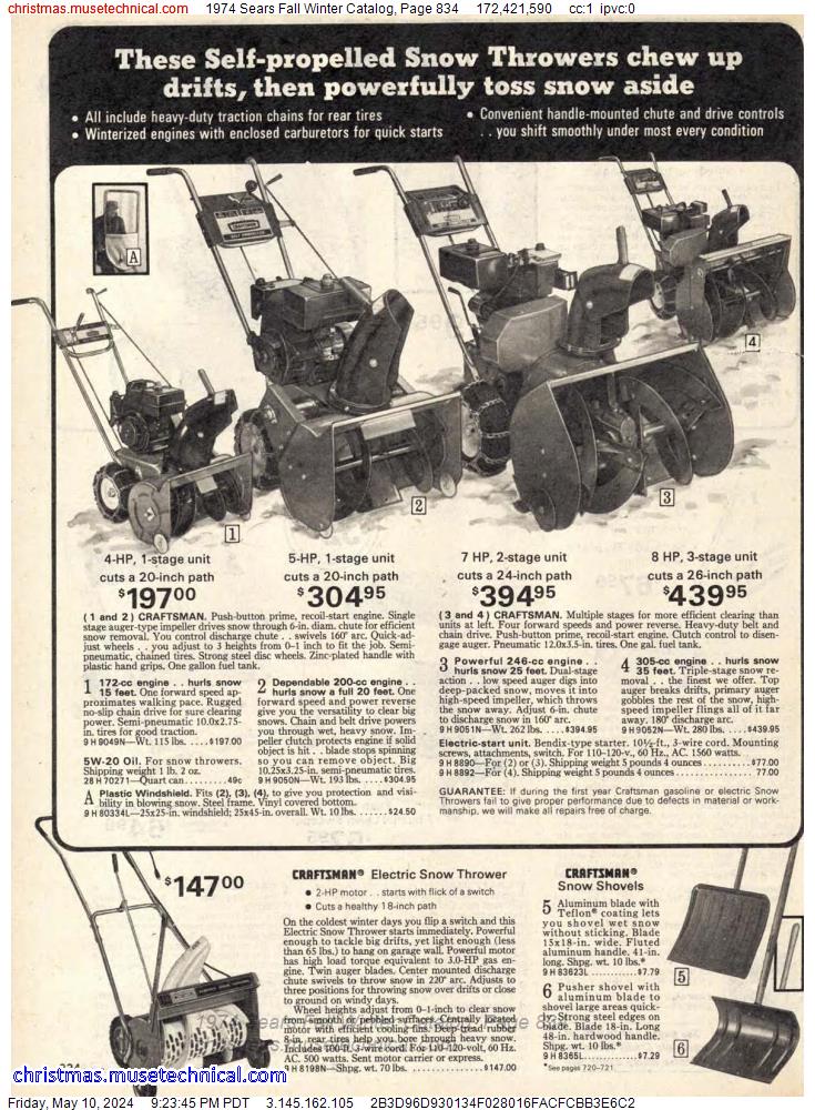 1974 Sears Fall Winter Catalog, Page 834