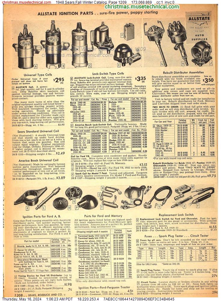 1948 Sears Fall Winter Catalog, Page 1209