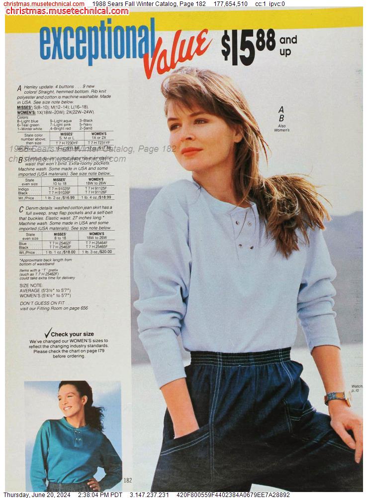 1988 Sears Fall Winter Catalog, Page 182