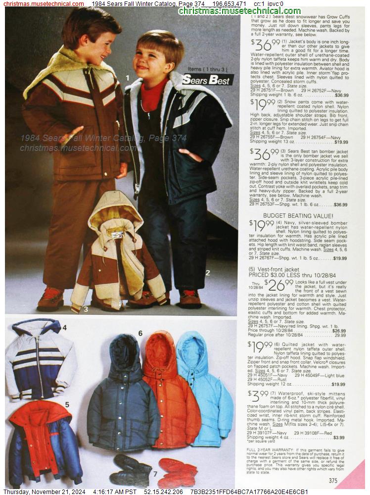 1984 Sears Fall Winter Catalog, Page 374