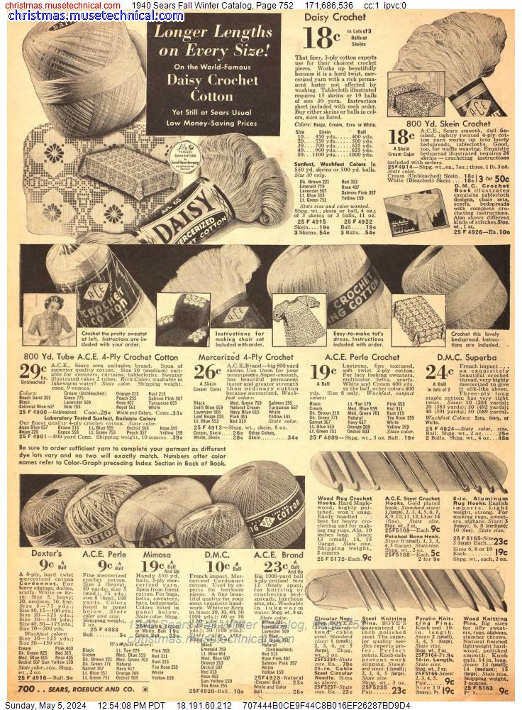 1940 Sears Fall Winter Catalog, Page 752