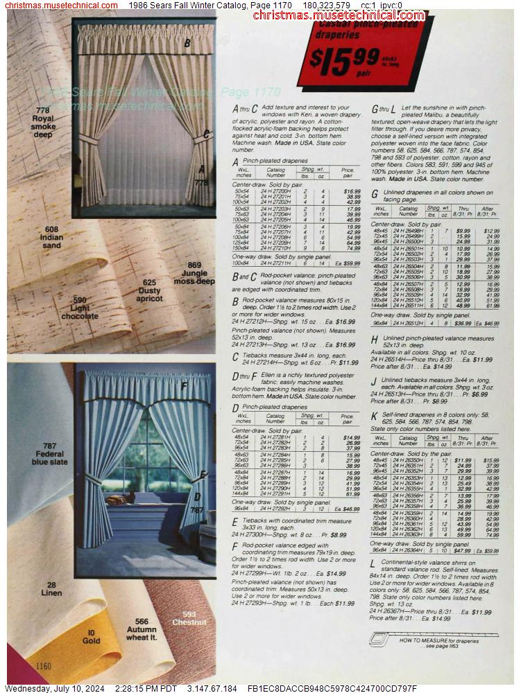 1986 Sears Fall Winter Catalog, Page 1170