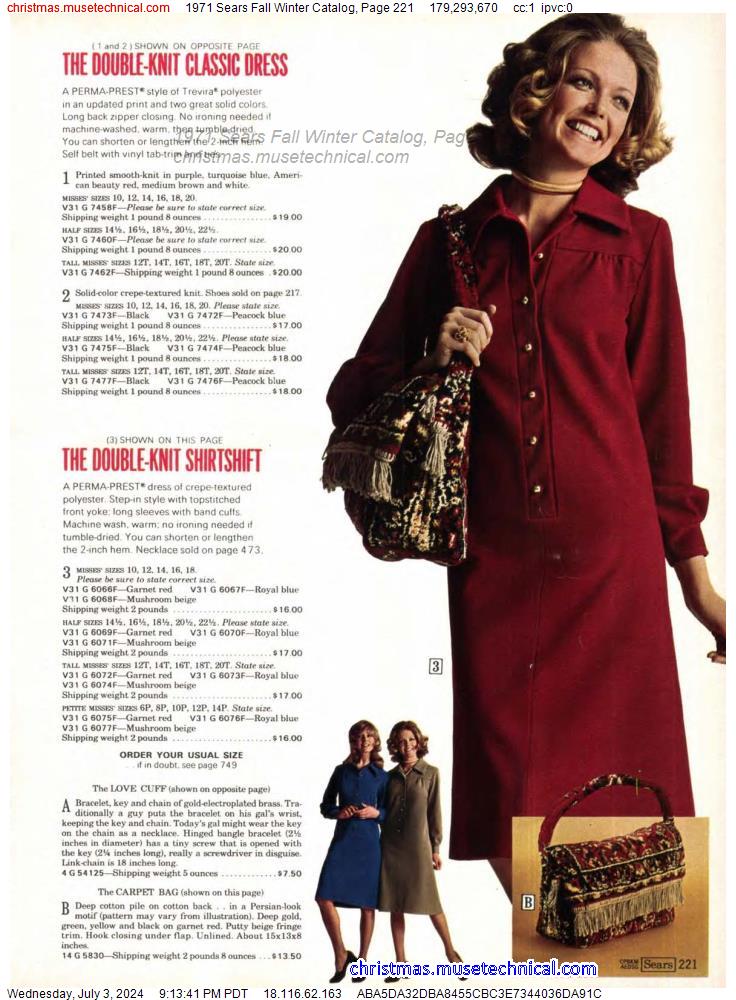 1971 Sears Fall Winter Catalog, Page 221