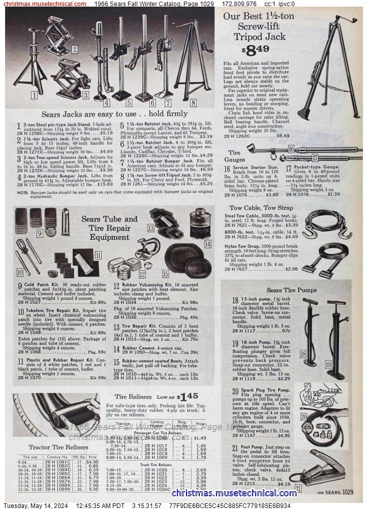1966 Sears Fall Winter Catalog, Page 1029