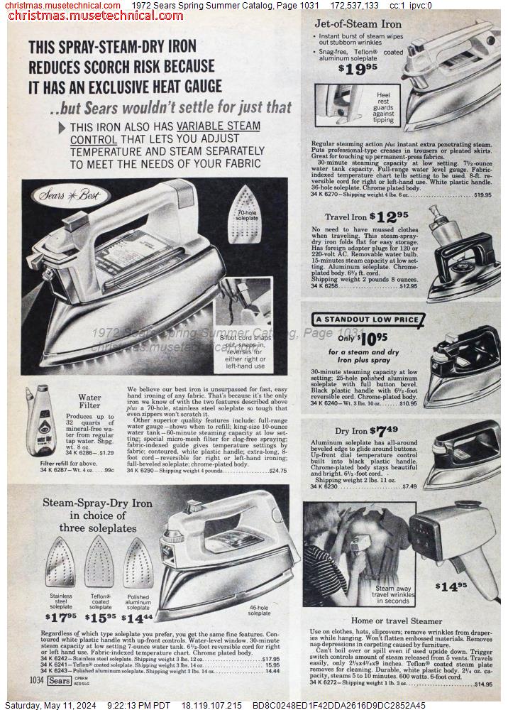 1972 Sears Spring Summer Catalog, Page 1031