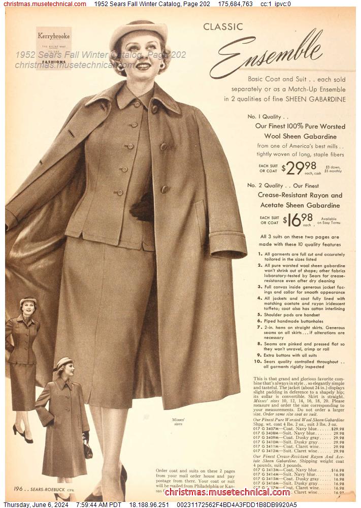 1952 Sears Fall Winter Catalog, Page 202