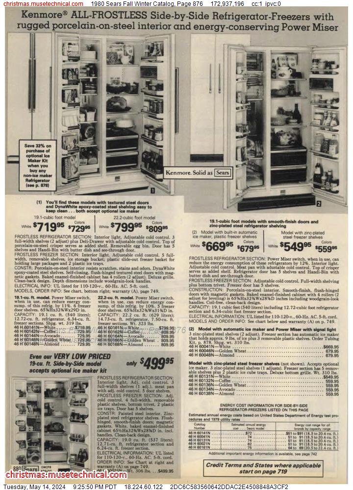 1980 Sears Fall Winter Catalog, Page 876