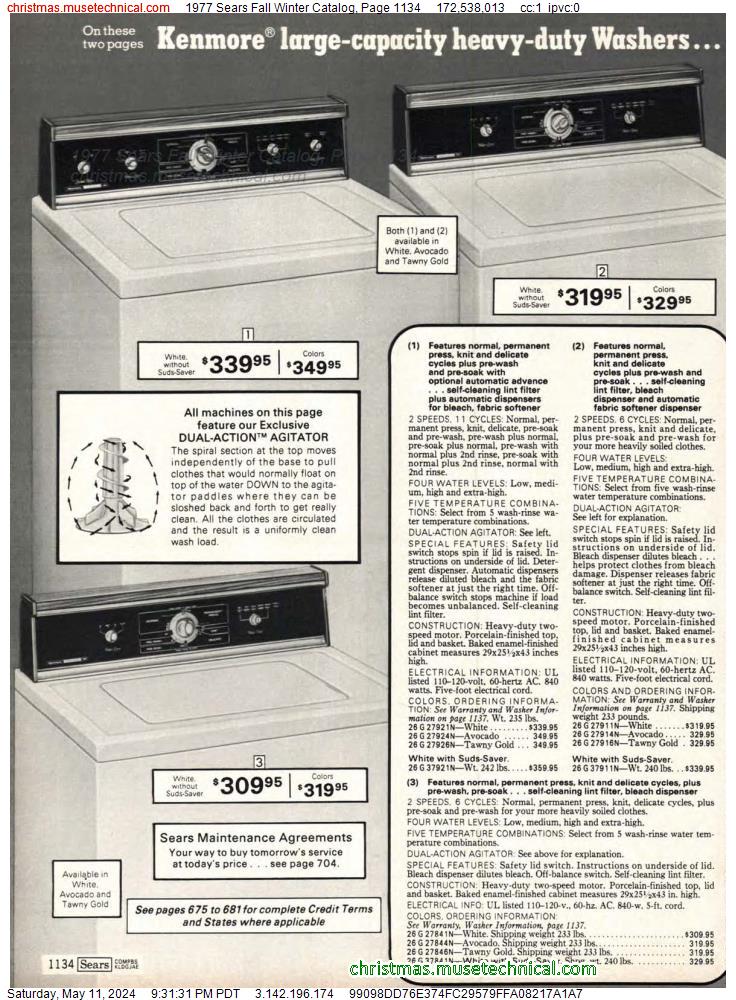 1977 Sears Fall Winter Catalog, Page 1134