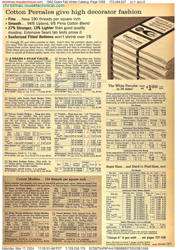1962 Sears Fall Winter Catalog, Page 1389