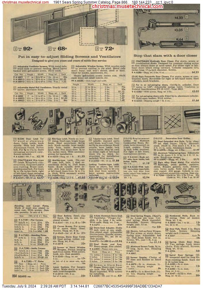 1961 Sears Spring Summer Catalog, Page 866