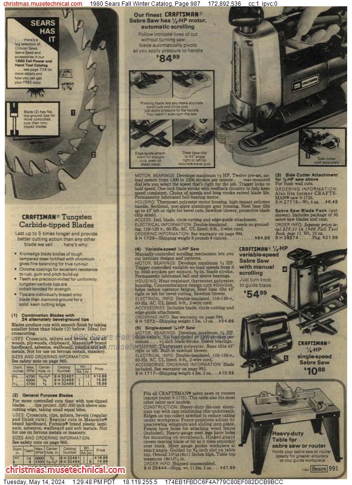 1980 Sears Fall Winter Catalog, Page 987