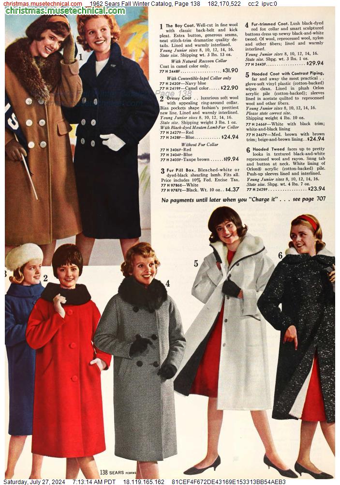 1962 Sears Fall Winter Catalog, Page 138