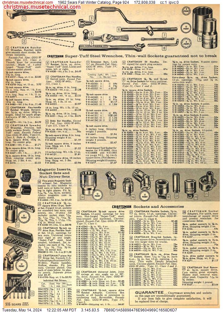 1962 Sears Fall Winter Catalog, Page 924