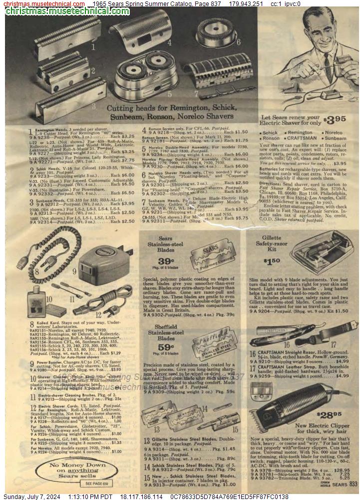 1965 Sears Spring Summer Catalog, Page 837