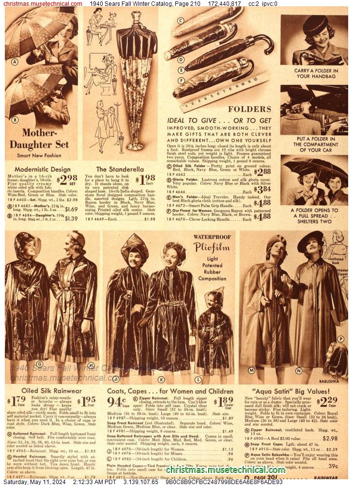 1940 Sears Fall Winter Catalog, Page 210