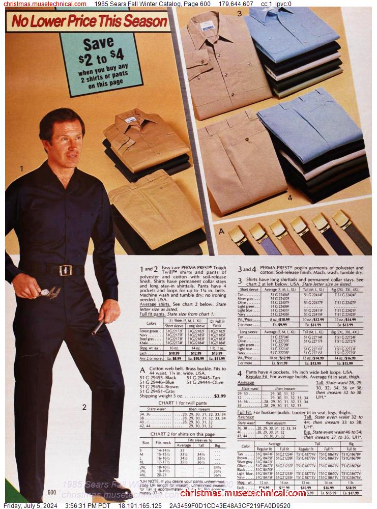 1985 Sears Fall Winter Catalog, Page 600