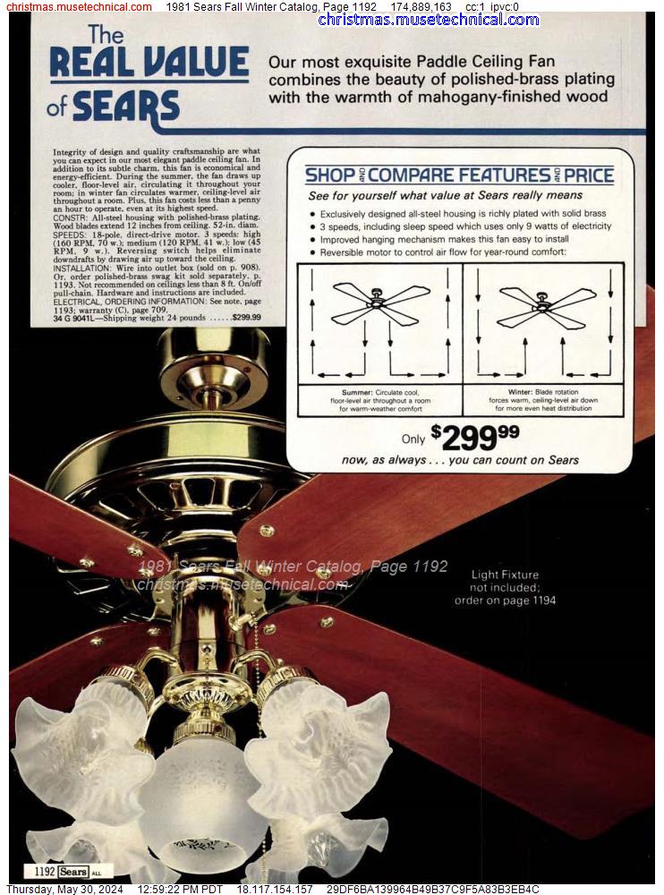 1981 Sears Fall Winter Catalog, Page 1192