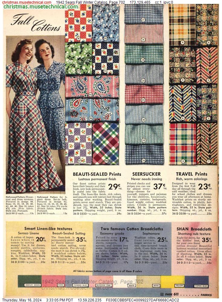 1942 Sears Fall Winter Catalog, Page 702