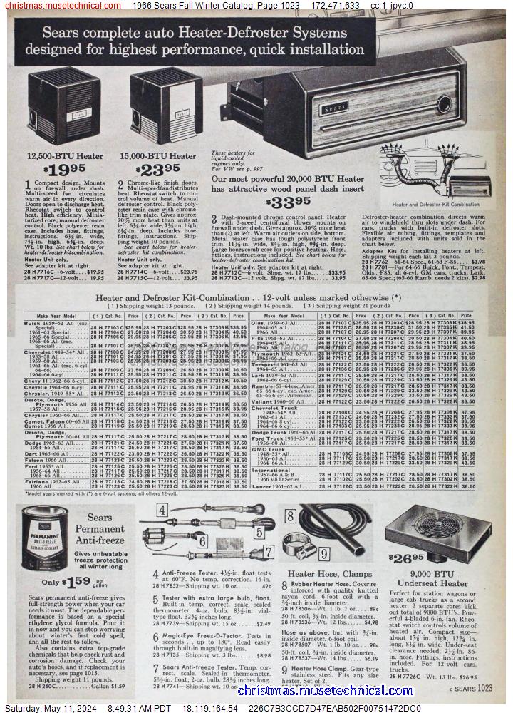 1966 Sears Fall Winter Catalog, Page 1023