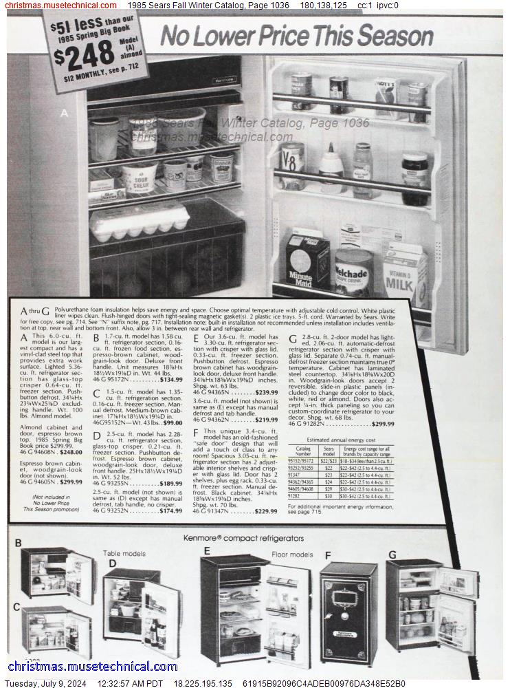 1985 Sears Fall Winter Catalog, Page 1036