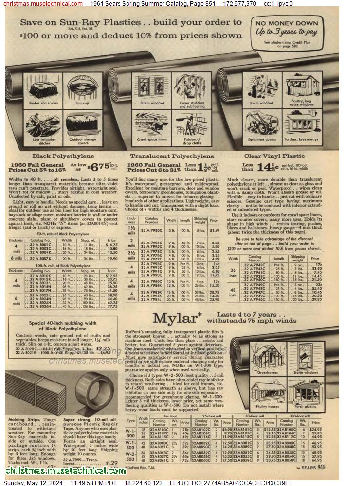 1961 Sears Spring Summer Catalog, Page 851