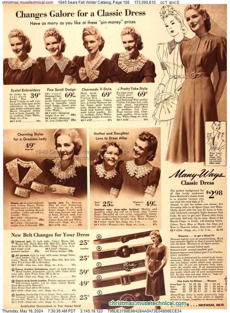 1940 Sears Fall Winter Catalog, Page 108