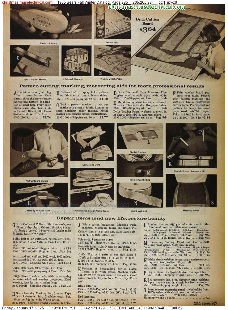 1965 Sears Fall Winter Catalog, Page 285