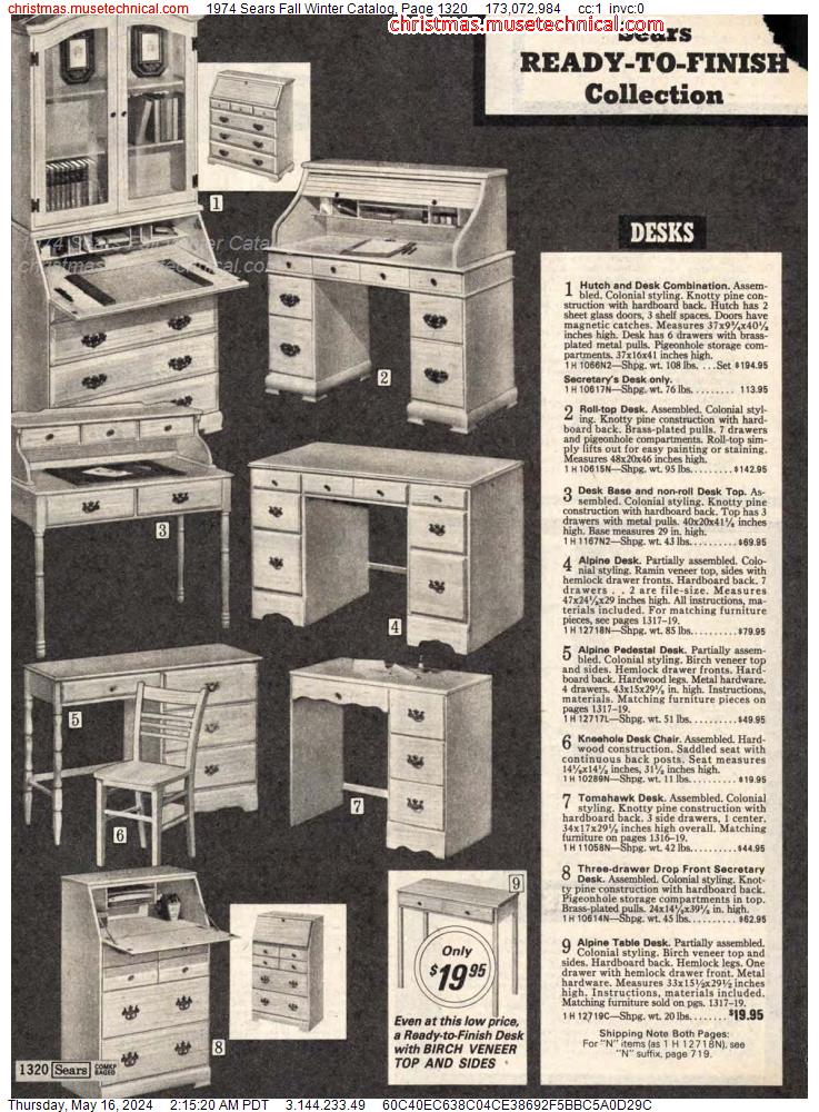 1974 Sears Fall Winter Catalog, Page 1320